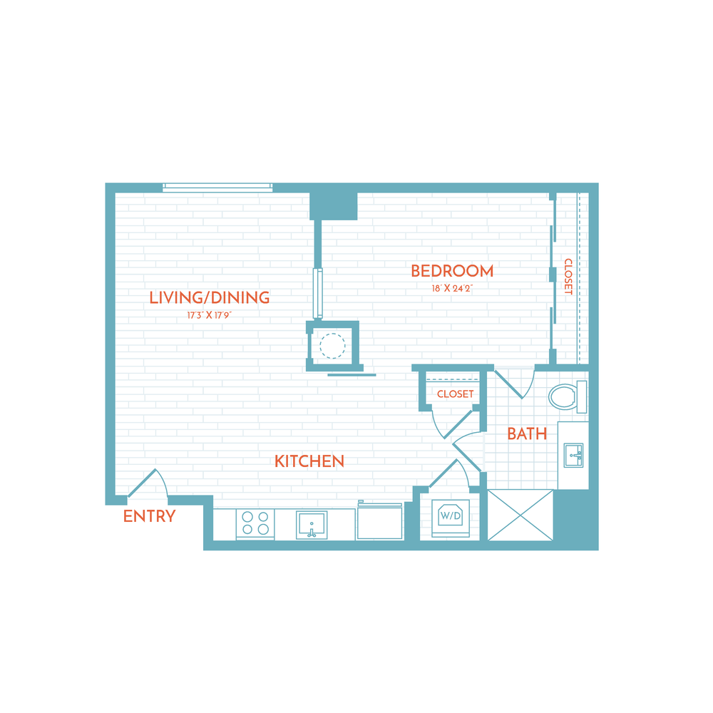 Floor plan layout diagram for B1 | 1 Bed | 1 Bath